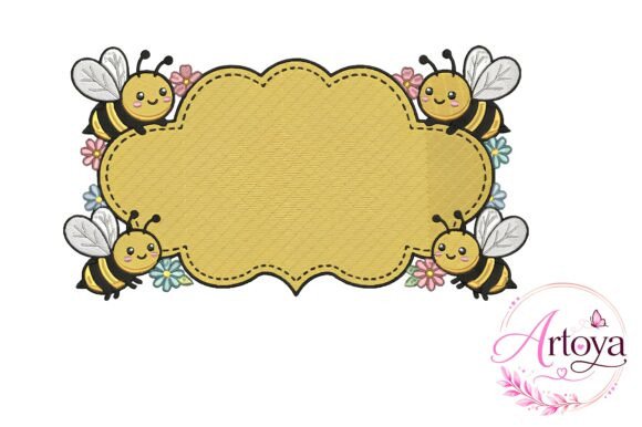 Download Cute Bee Embroidery Frame Design - Frame design Collection