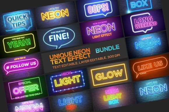 Download Exclusive Neon Text Effect Bundle - Neon text effect Collection