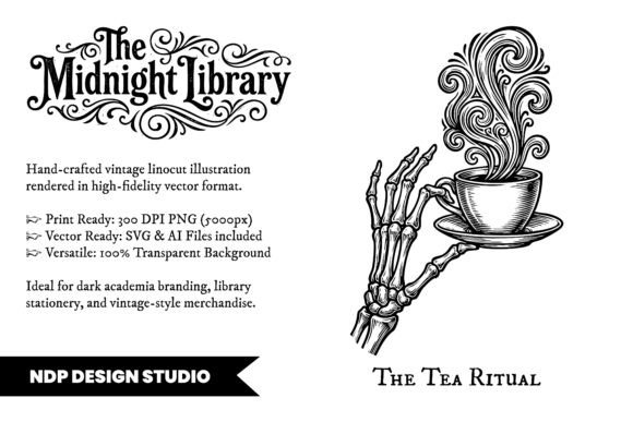 Download Vintage Linocut Teacup Dark Academia SVG - Dark academia Collection