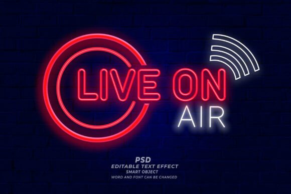 Download Live on Air Neon Text Effect PSD - Neon text effect Collection