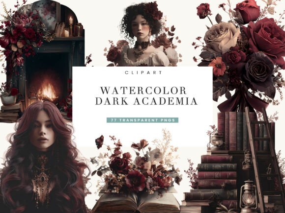 Download Watercolor Dark Academia Clipart - Dark academia Collection