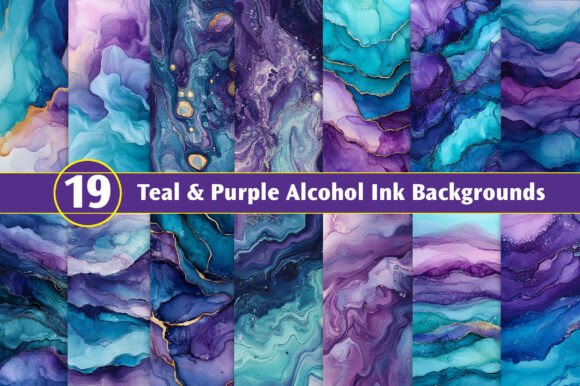 Download Teal &amp; Purple Alcohol Ink Backgrounds - Backgrounds Collection