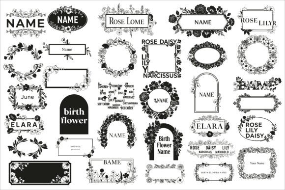 Download Elegant Birth Flower Name Frame Design - Frame design Collection